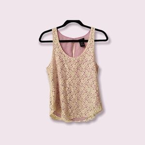 𝅺aritzia Talula Cream and Lilac Lace Tank Top
